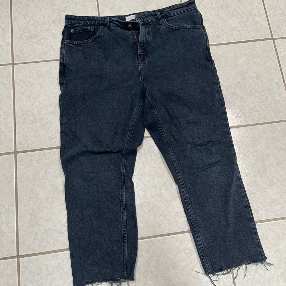 TopShop Petite blue black Raw hem straight jeans